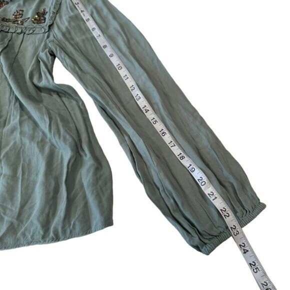 Lauren Conrad Women SZ L Pale Green Sequins Embroidered Long Sleeve Casual Top - Picture 8 of 12
